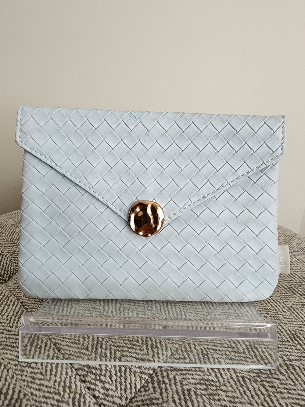 Ipsy Woven Envelope Cosmetic Pouch in Light Blue with Gold Snap
